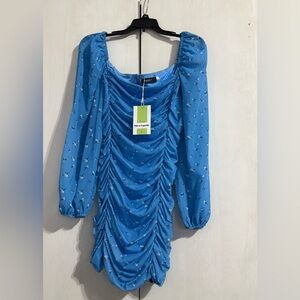 Nasty Gal Blue Floral Long Sleeve Dress